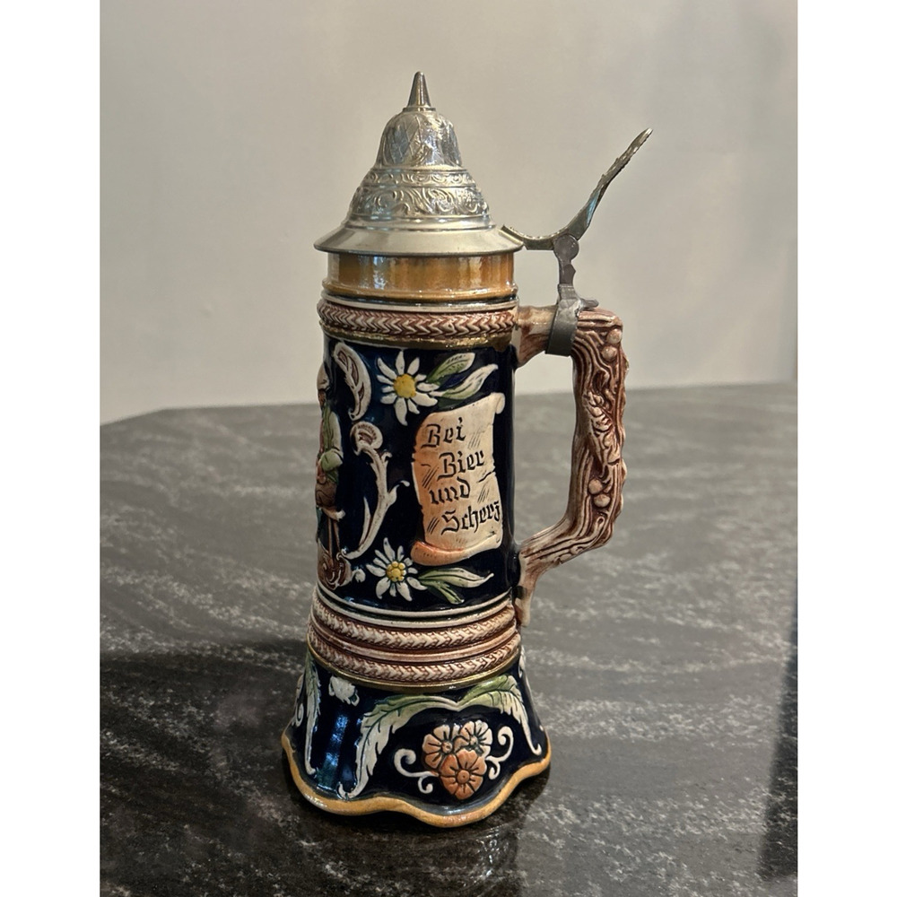 Vintage DBGM German Beer Stein Musical Stoneware Lidded 11x4.5 in